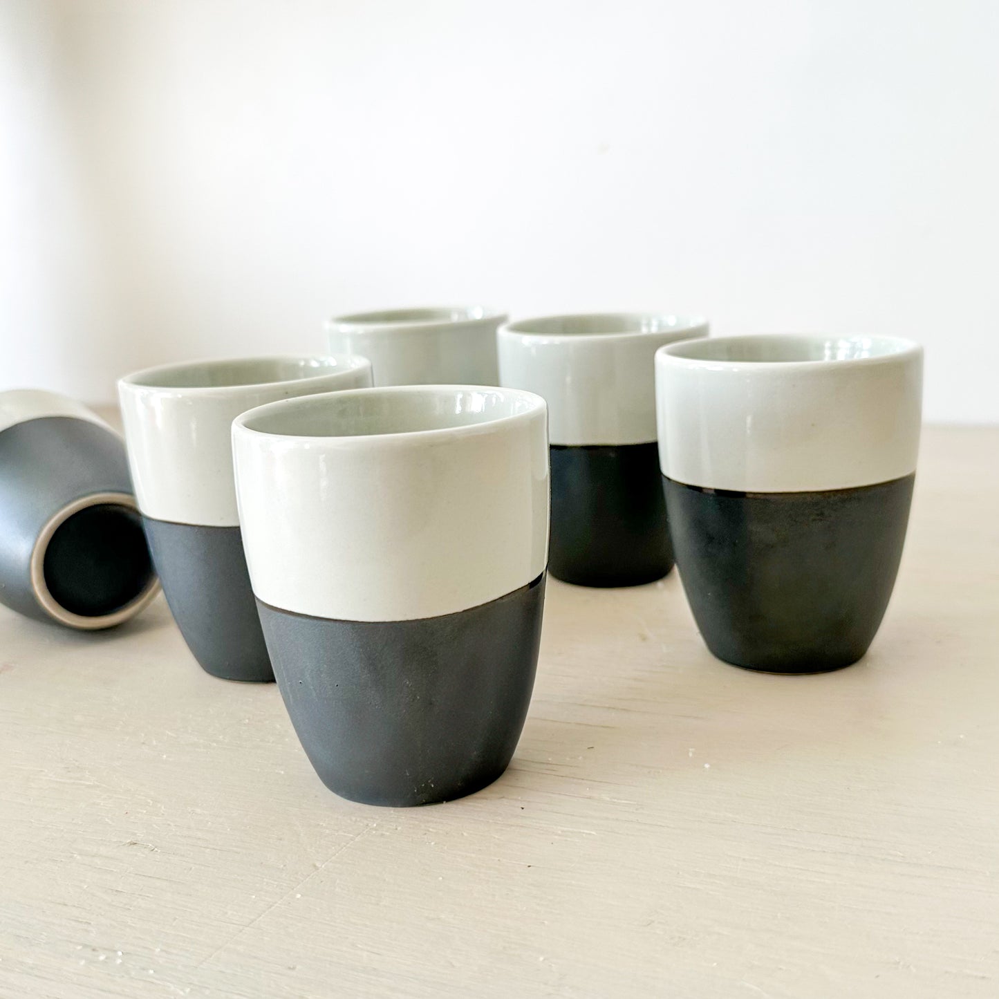 Set 6 vasos cerámica bicolor