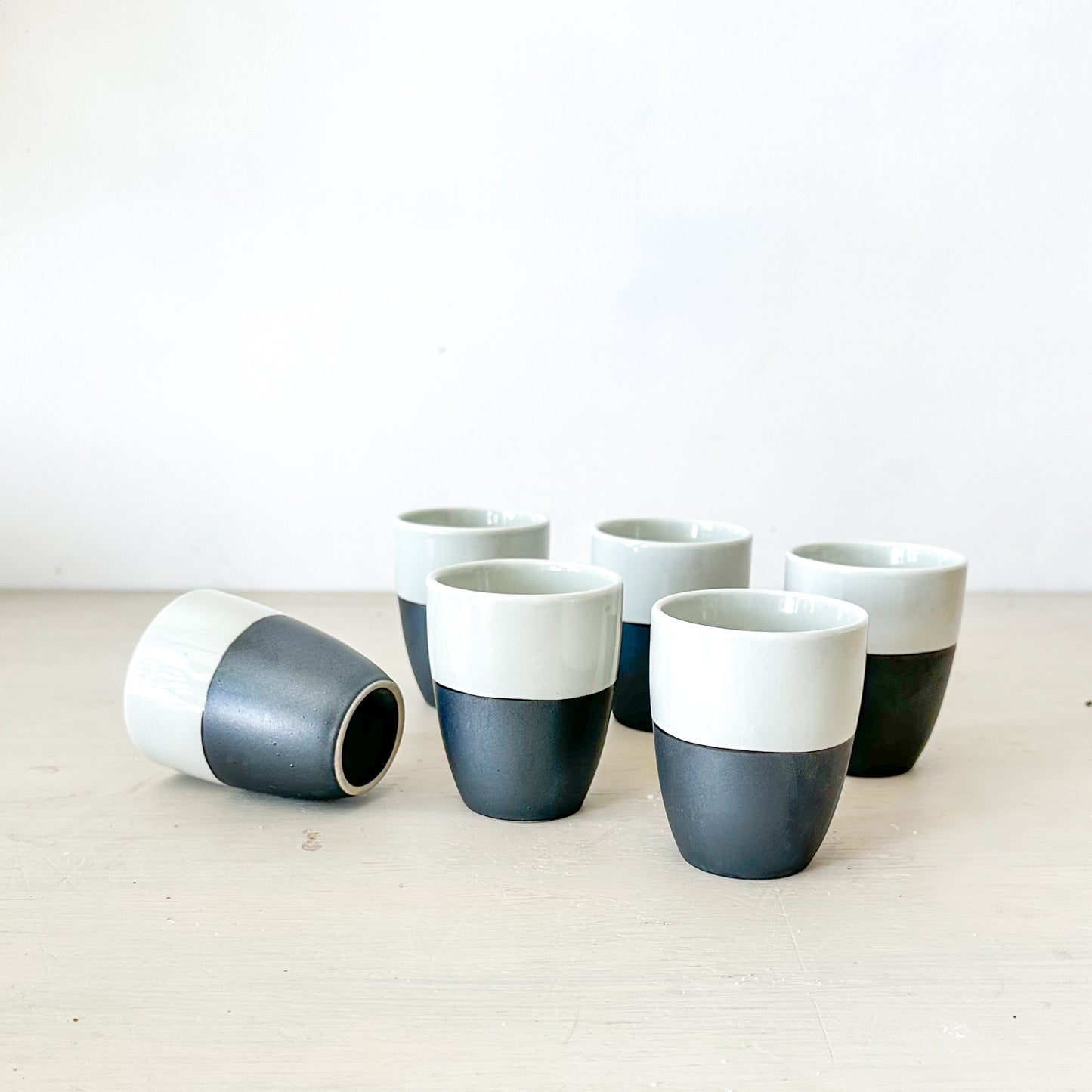 Set 6 vasos cerámica bicolor