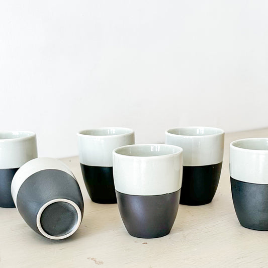 Set 6 Vasos Cerámica Bicolor Azul Blanco 200ml - Línea Negra Vasos Frank Home Chile