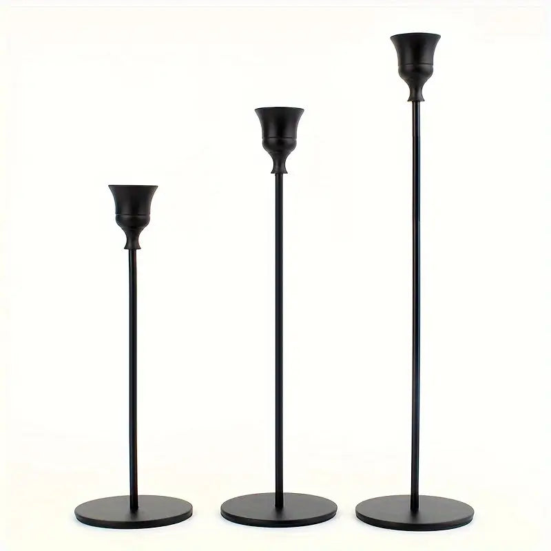 Set 3 Candelabros Altos Metal Negro 33cm, 28cm y 23cm - Elegantes Candelabro Frank Home Chile