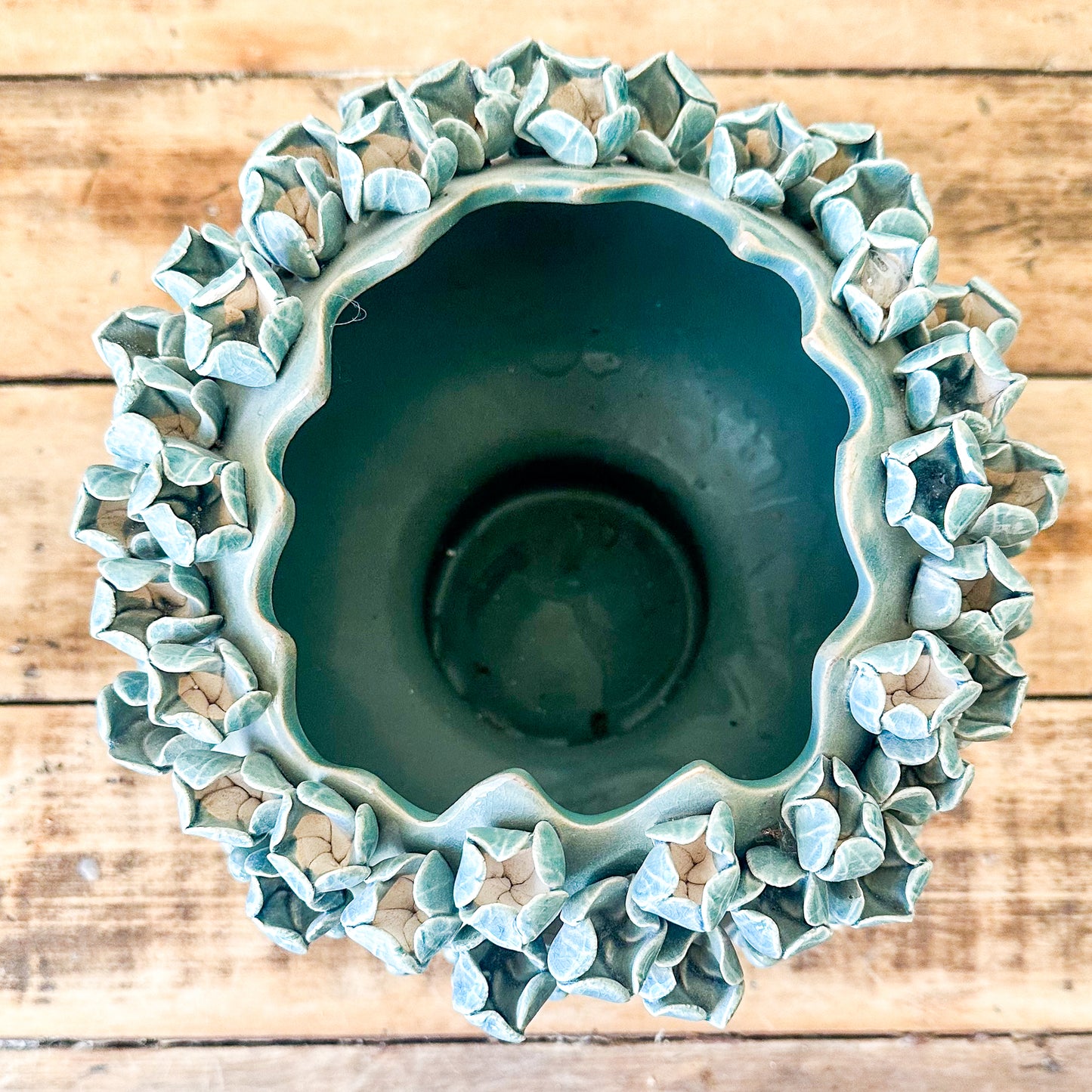 Jarrón Cerámica Relieve Turquesa 20 cm