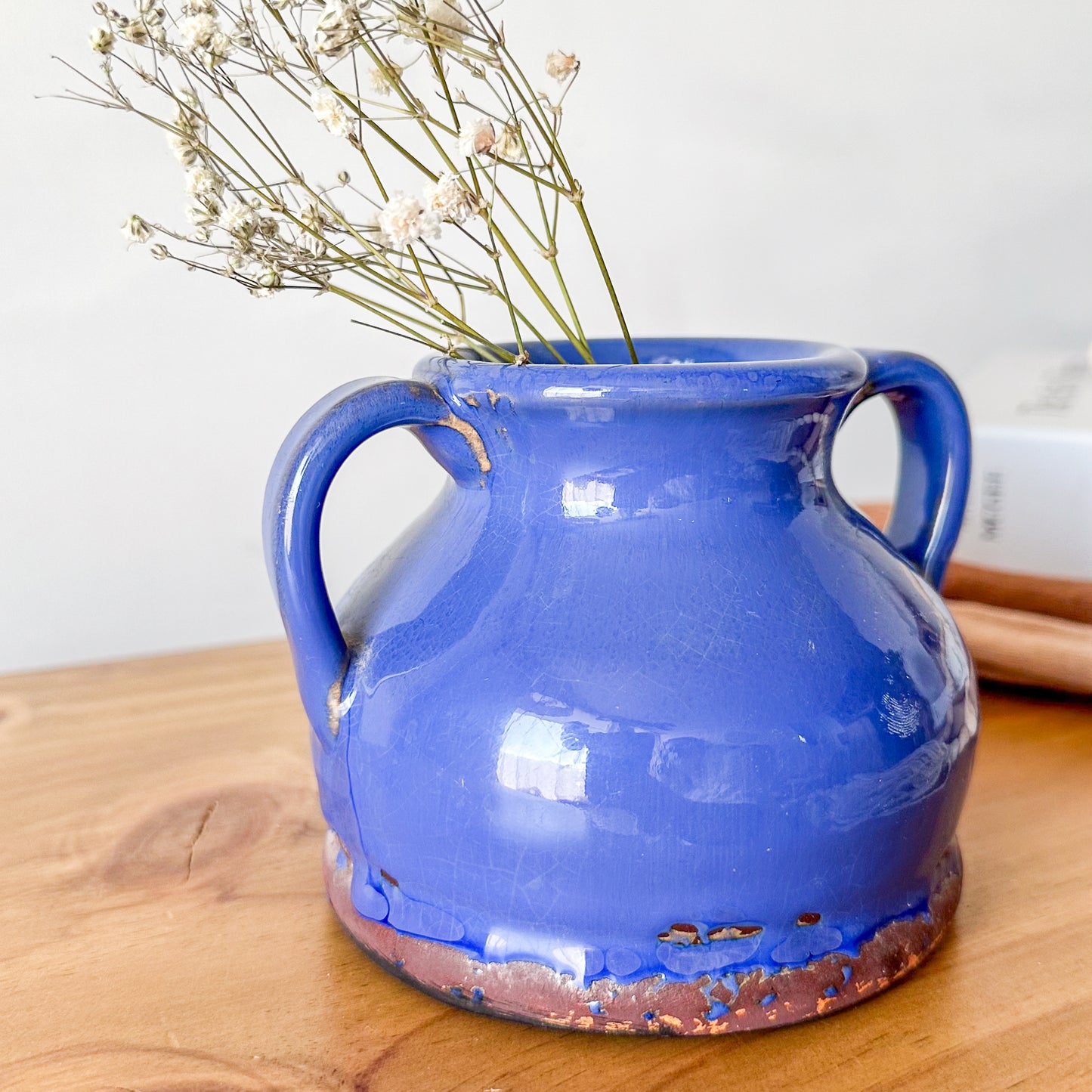 Vasija Rústica Cerámica Azul 13cm - Mini Florero Artesanal Florero Frank Home Chile