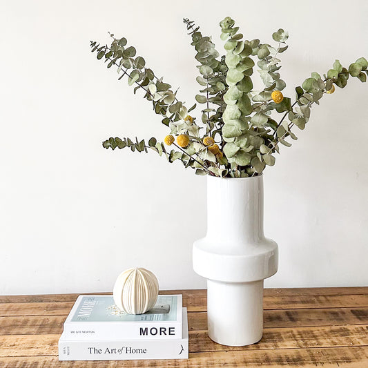 Florero Anillo Cerámica Esmaltada Blanca Florero Frank Home Chile