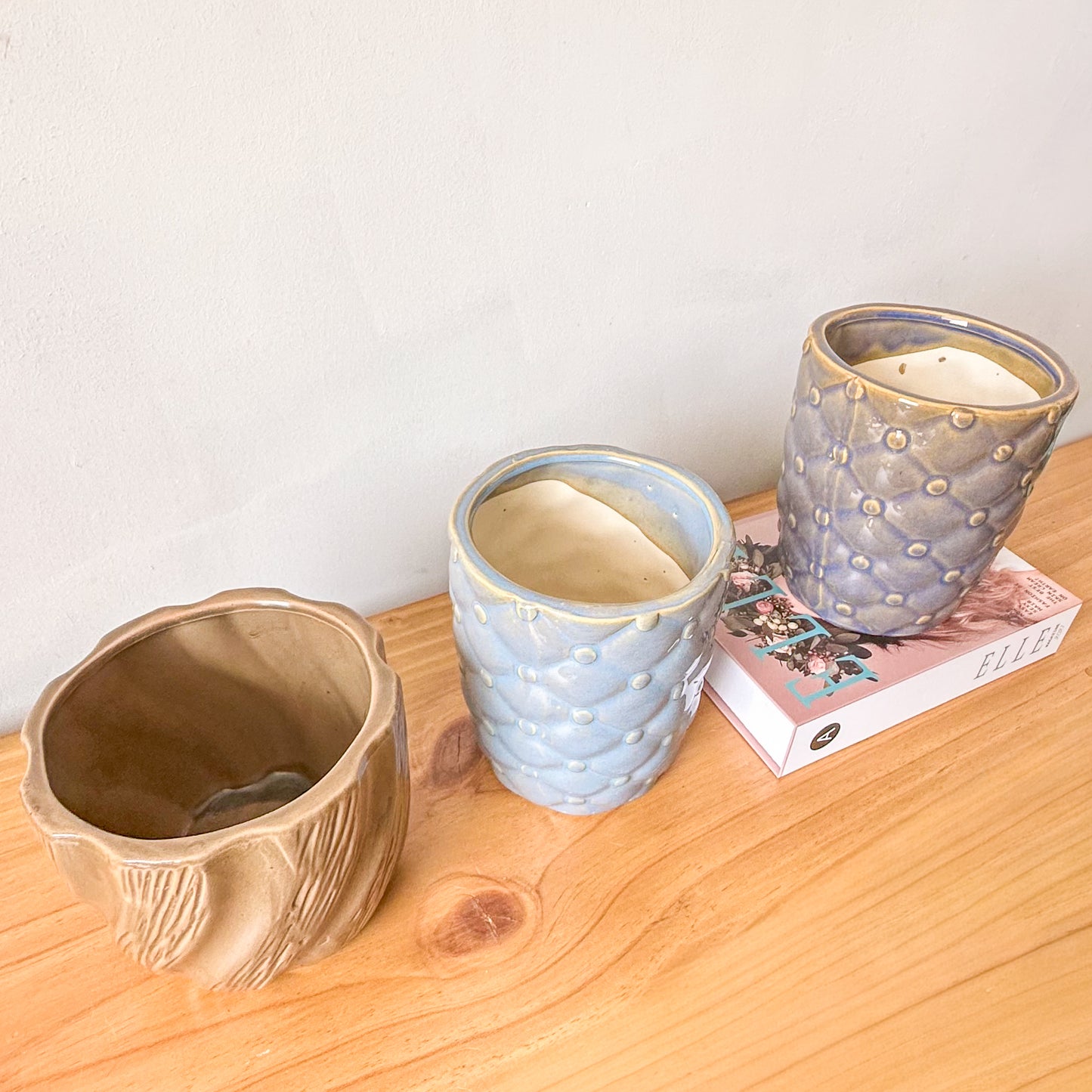 Porta Maceteros Cerámica Esmaltada Azul y Café - Set 2 Diseños Porta Macetero Frank Home Chile