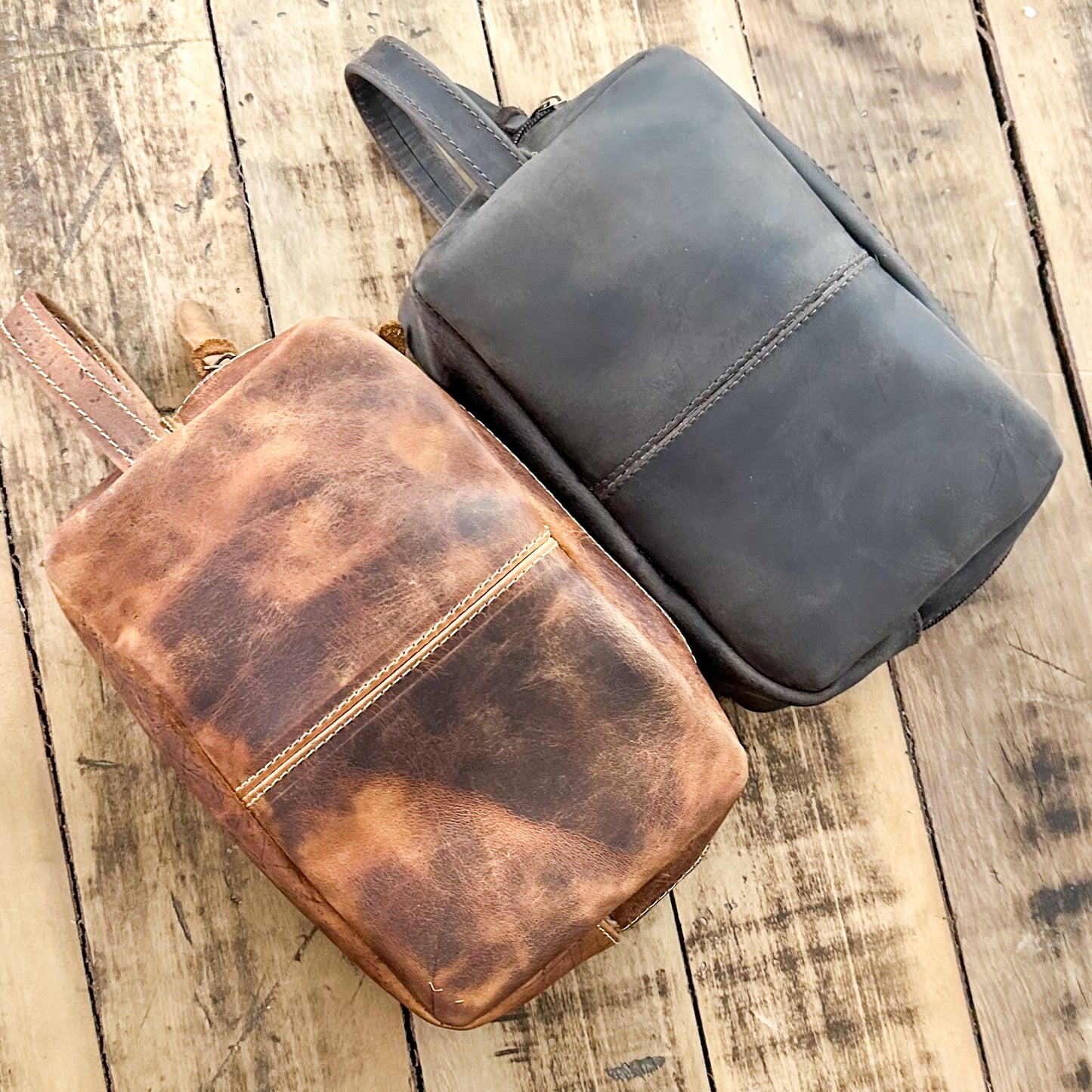 Neceser de Cuero Graso Natural Mediano Estuche Frank Home Chile