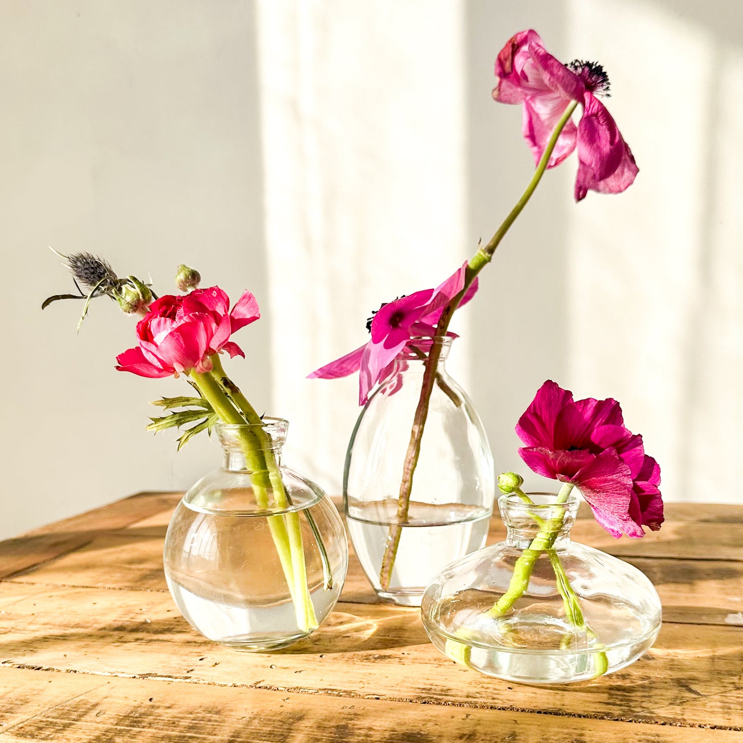 Trío 3 Mini Floreros Vidrio Vintage 12cm - Formas Orgánicas Florero Frank Home Chile