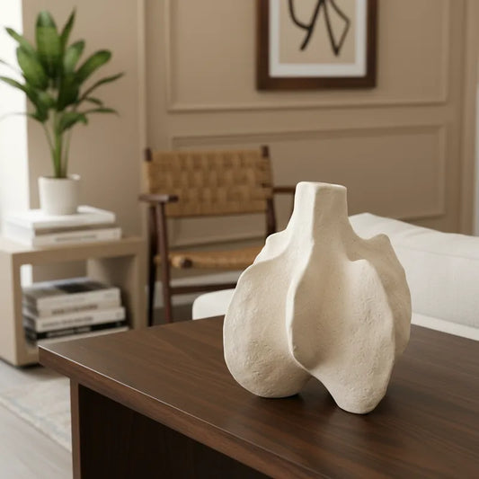 Florero Cerámica Formas Orgánicas Textura Rústica 16 cm - Beige Natural Florero Frank Home Chile