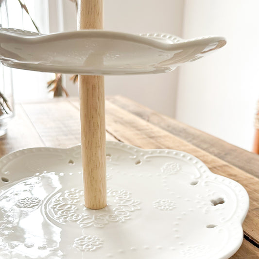 Bandeja provenzal dos niveles cerámica blanca bandeja Frank Home Chile