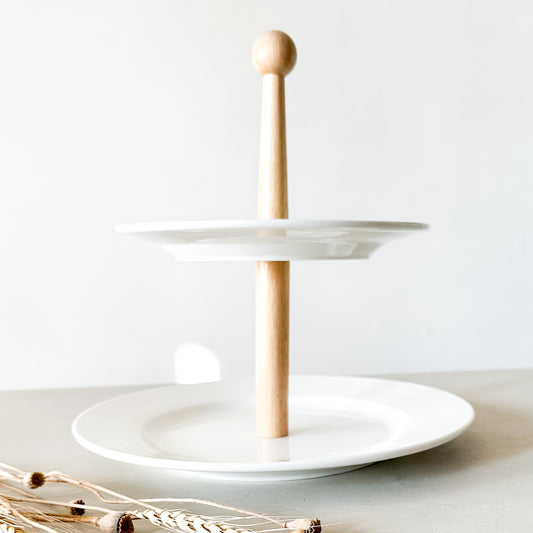 Bandeja dos niveles cerámica blanca bandeja Frank Home Chile