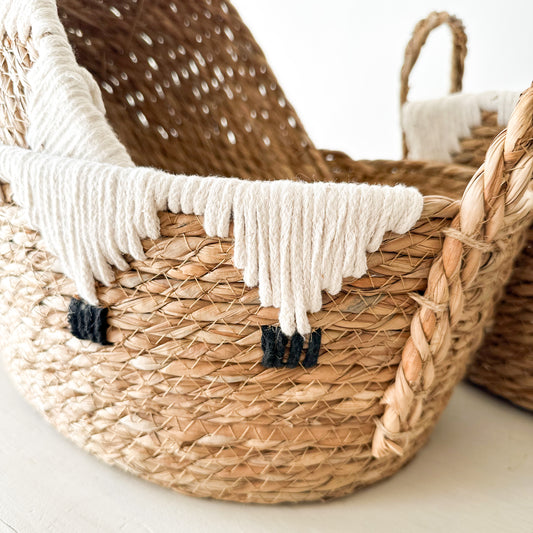 Set 3 Canastos Yute Bordado Blanco y Negro - Organizadores Elegantes Canasto yute Frank Home Chile