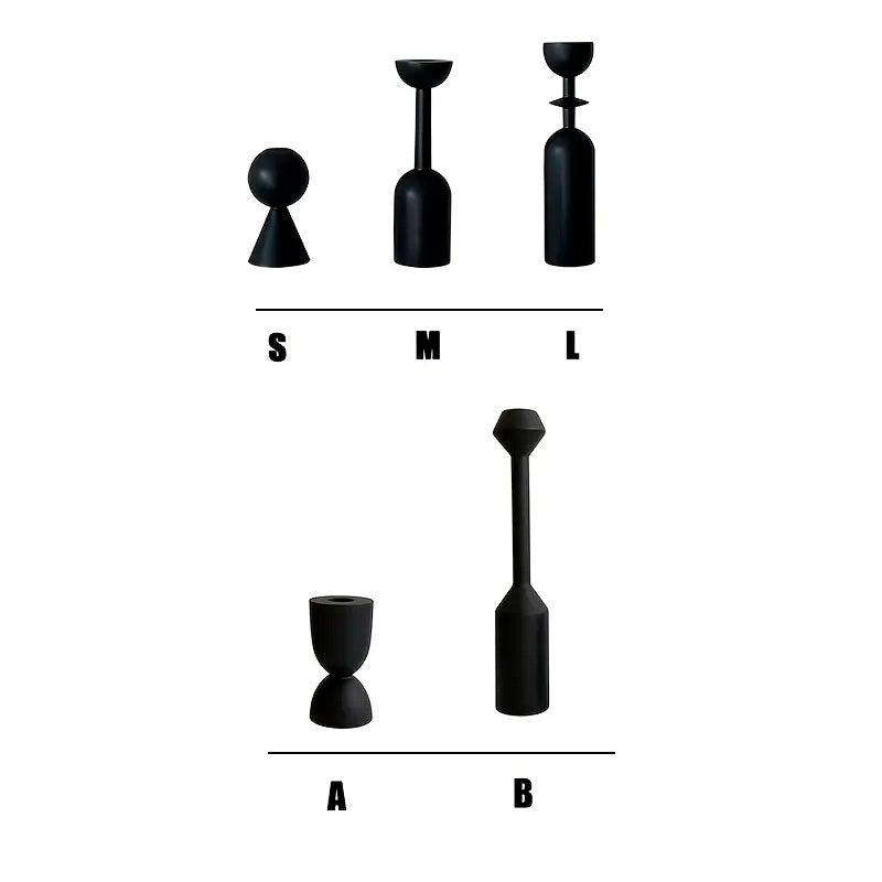 Set 5 Candelabros Madera Negra Lacada 28cm - Geométricos Modernos Candelabro Frank Home Chile