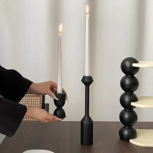 Set 5 Candelabros Madera Negra Lacada 28cm - Geométricos Modernos Candelabro Frank Home Chile