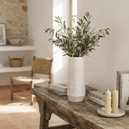 Florero Cerámica Blanca Texturada Interior Esmaltado Azul - 39 cm Florero Frank Home Chile