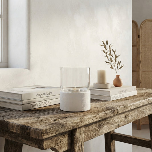 Porta Vela Cerámica Texturada Blanco 14cm - Diseño Moderno Porta Vela Frank Home Chile