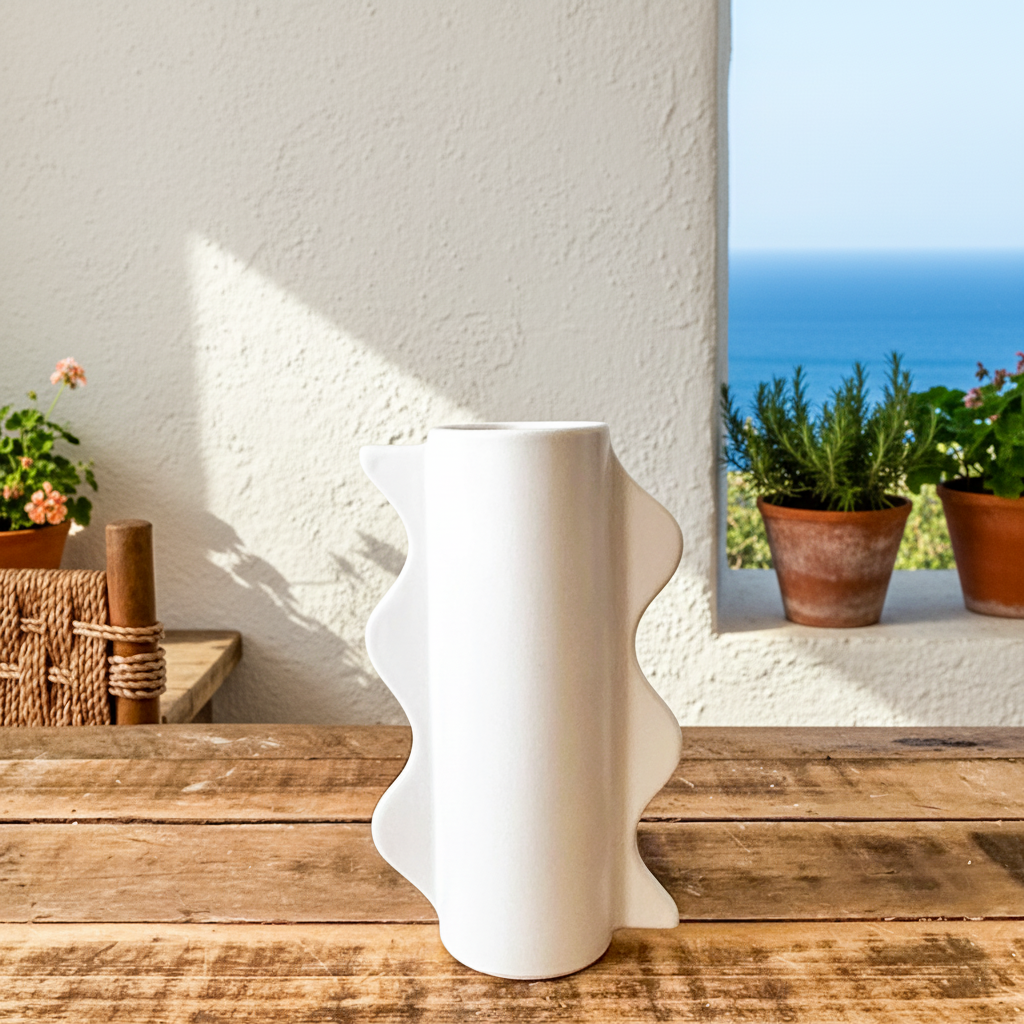 Florero Ondas Cerámica 21cm - Blanco o Negro Artesanal Florero Frank Home Chile