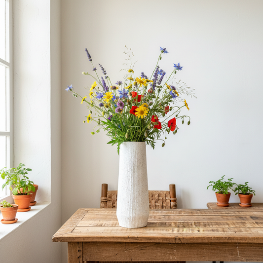 Florero Cerámica Blanca Texturada Interior Esmaltado Azul - 39 cm Florero Frank Home Chile