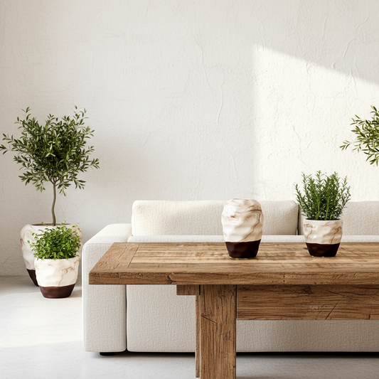 Florero Cerámica Textura Mármol Burdeo - Diseño Elegante Florero Frank Home Chile