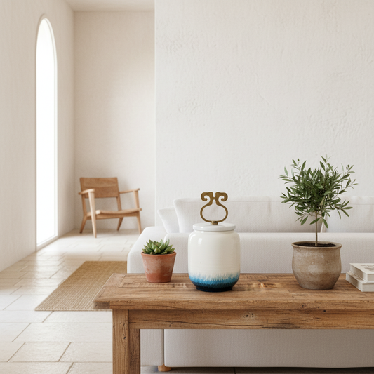 Ánfora Cerámica Esmaltada con Asa Bronce Anfora Frank Home Chile