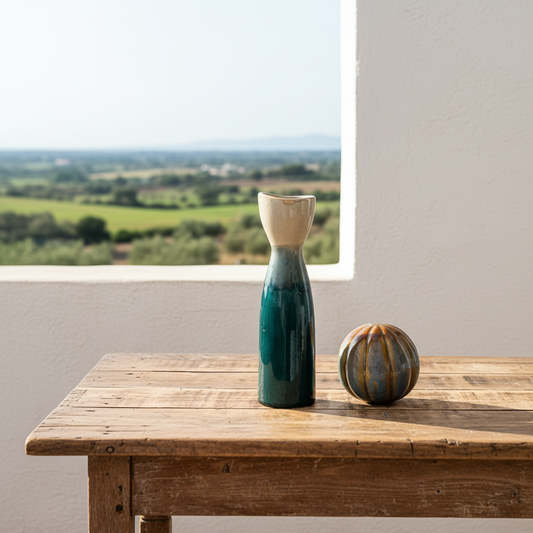 Set Porta Vela y Esfera Decorativa Cerámica Esmaltada Set Porta Velas Frank Home Chile