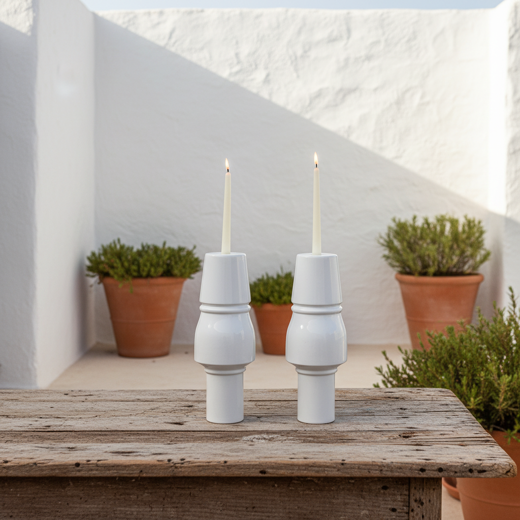 Porta Vela Cerámica Esmaltada Elegante Alto Porta Vela Frank Home Chile