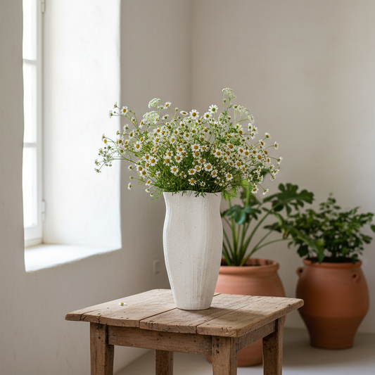 Florero Escultórico Abstracto Cerámica Texturizada Blanca 29.5cm Florero Frank Home Chile