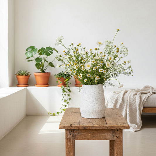 Florero Cerámica Blanca Texturada Interior Esmaltado Azul - 30 cm Florero Frank Home Chile