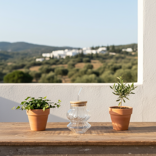 Vaso Vidrio Acanalado con Bombilla - Diseño Orgánico Moderno Vasos Frank Home Chile