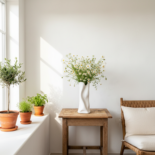 Florero Escultórico Cerámica Blanco 45cm - Formas Orgánicas Florero Frank Home Chile