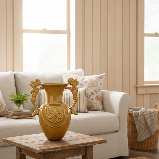 Florero Ánfora Provenzal Cerámica Esmaltada Marrón Florero Frank Home Chile