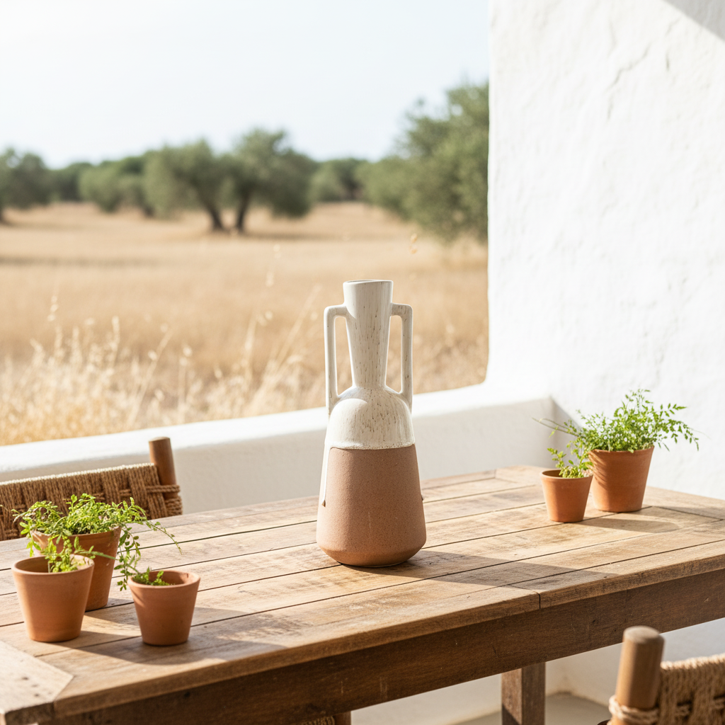 Jarrón con Asas Bicolor Cerámica Rústica 29cm Florero Frank Home Chile