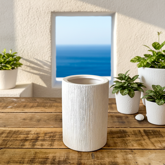 Jarrón Cilíndrico Cerámica Texturada Blanco 15 y 9 cm - Diseño Minimalista 15 cm alto Florero Frank Home Chile
