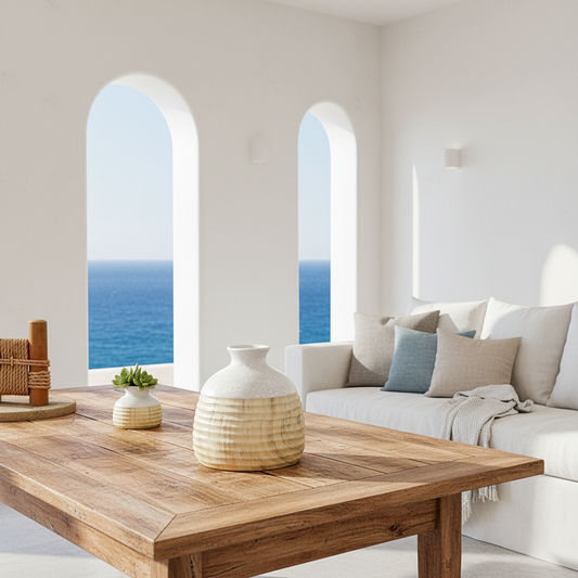 Florero Cerámica Bicolor Beige 18.5cm Artesanal | Frank Home Florero Frank Home Chile