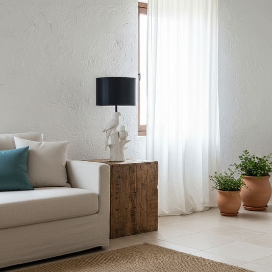 Lámpara Base Cerámica Esmaltada Pájaros Pantalla Negra Interior Dorado Lampara de mesa y escritorio Frank Home Chile