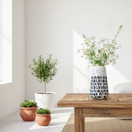 Florero Cerámica Cónico Textura Malla 20 cm Florero Frank Home Chile