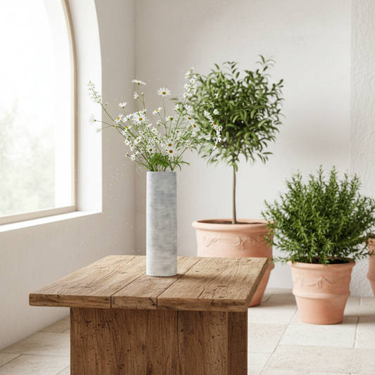 Florero Cerámica Cilíndrico Textura Rústica Blanco 8x29 cm Florero Frank Home Chile