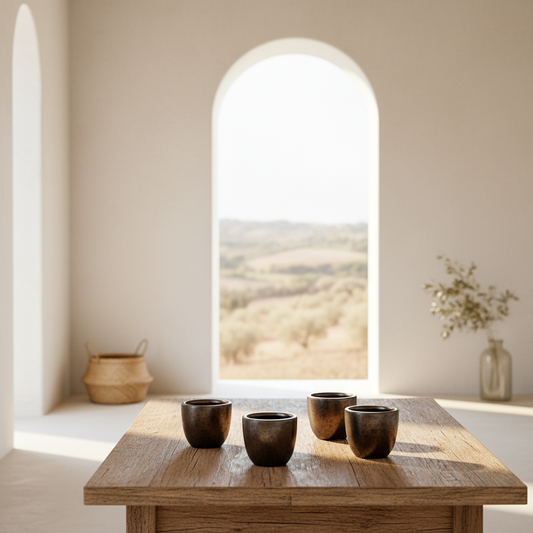 Set 5 Porta Maceteros Cerámica Bronce Envejecido 8cm Porta Macetero Frank Home Chile