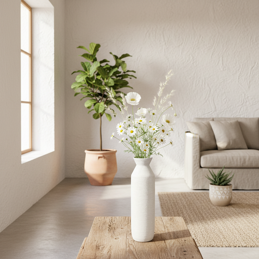 Florero Cerámica Botella Textura Rústica Blanco 5,5x22 cm Florero Frank Home Chile
