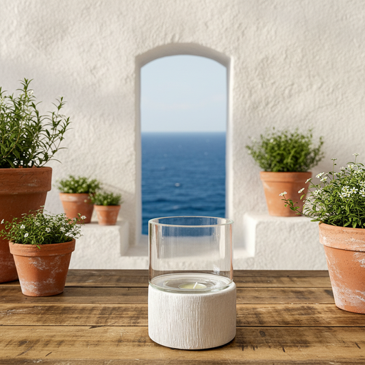 Porta Vela Cerámica Texturada Blanco 14cm - Diseño Moderno Porta Vela Frank Home Chile
