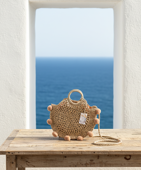 Bolso Playa Tejido Rafia Pompones Bolso Frank Home Chile