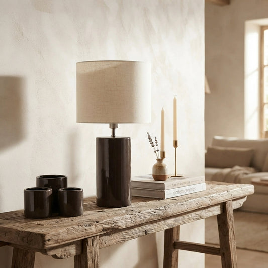 Lámpara Cerámica Esmaltada Moro - Pantalla Cilíndrica Lampara de mesa Frank Home Chile