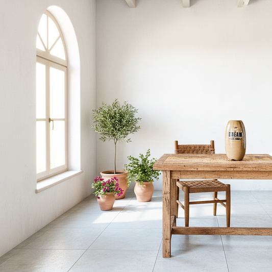 Florero Cerámica Esmaltada Vintage con Texto Decorativo 33cm Florero Frank Home Chile