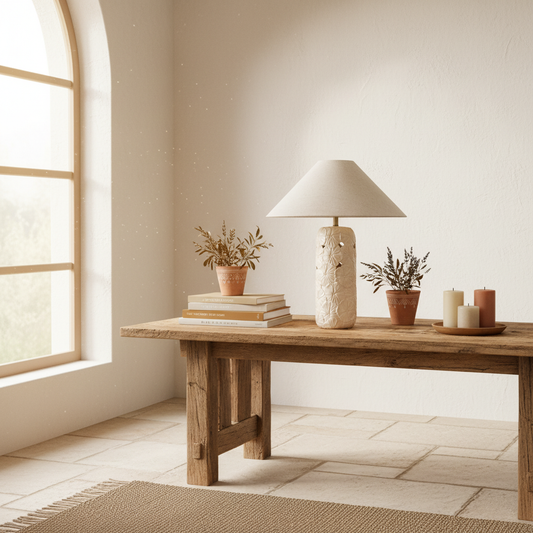 Lámpara Cerámica Satinada Relieve Floral Lampara de mesa Frank Home Chile