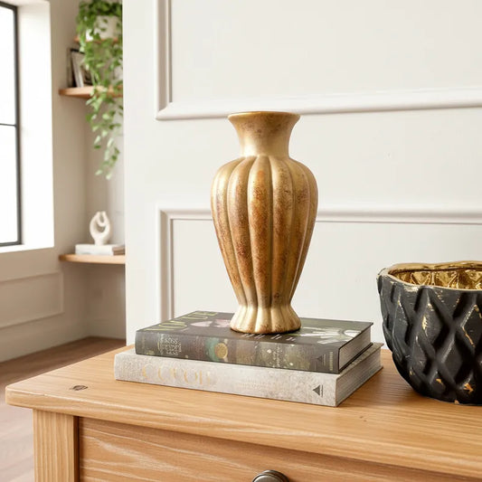 Florero Dorado Envejecido 23.5cm - Cerámica Elegante Vintage Florero Frank Home Chile