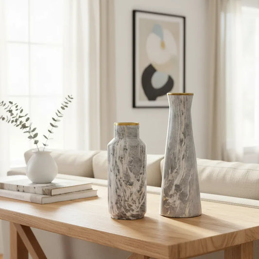 Florero textura mármol ribete dorado Florero Frank Home Chile