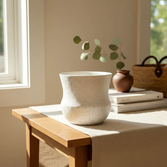 Florero Cerámica Texturizada 16cm - Diseño Ovalado Artesanal Florero Frank Home Chile