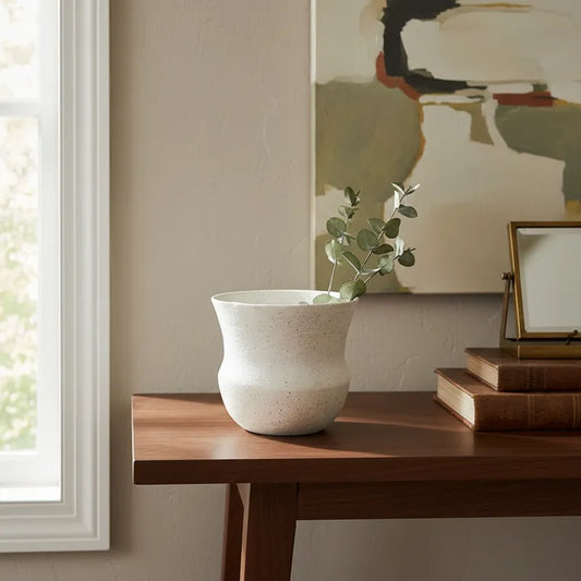 Florero Cerámica Texturizada 16cm - Diseño Ovalado Artesanal Florero Frank Home Chile