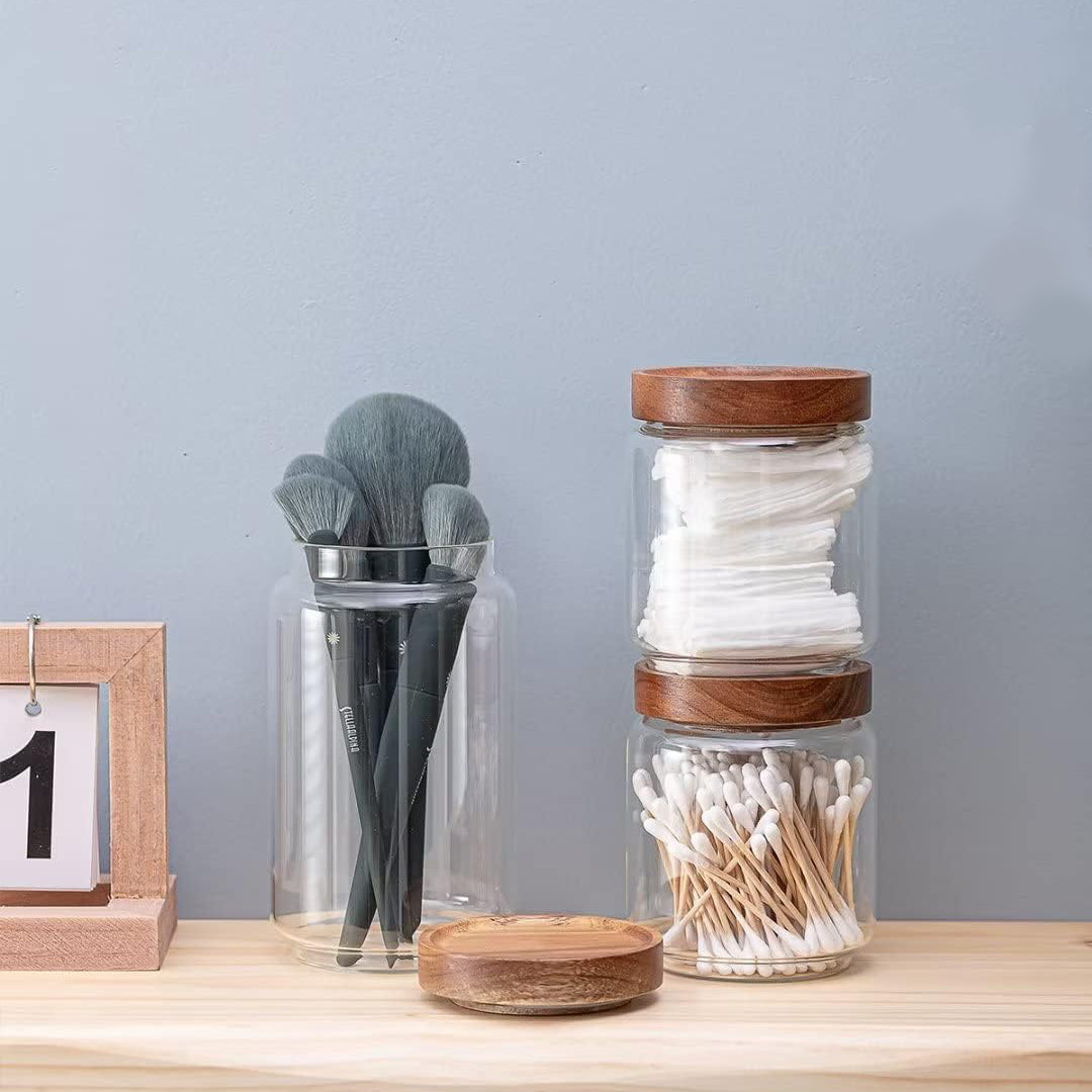 Set 5 Frascos Almacenamiento Vidrio Tapa Madera 30cm - Herméticos frasco Frank Home Chile