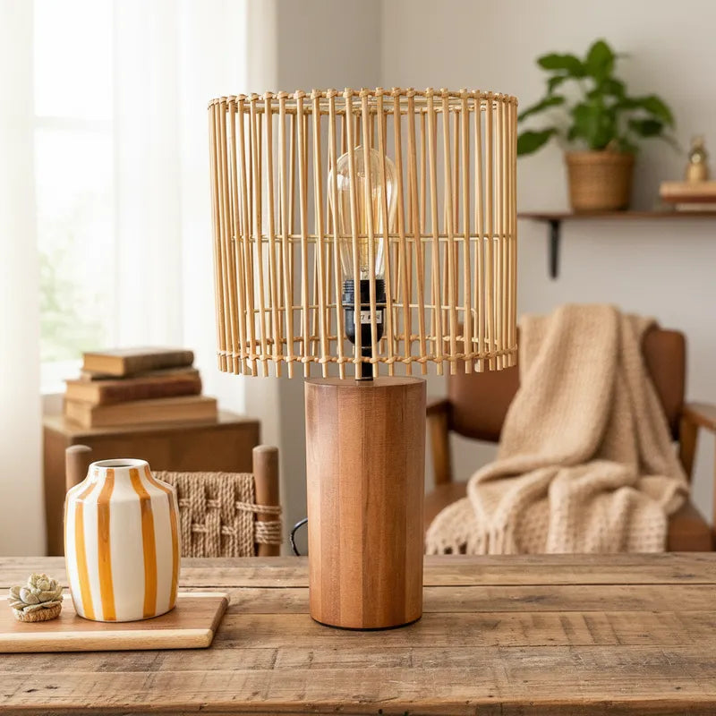 Lámpara Madera Pantalla Listones 48cm Lampara de mesa Frank Home Chile
