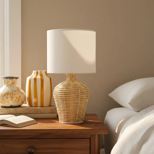Lámpara Tejida Base Vasija 32cm Lampara de mesa y escritorio Frank Home Chile