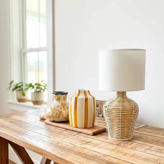 Lámpara Tejida Base Vasija 32cm Lampara de mesa y escritorio Frank Home Chile